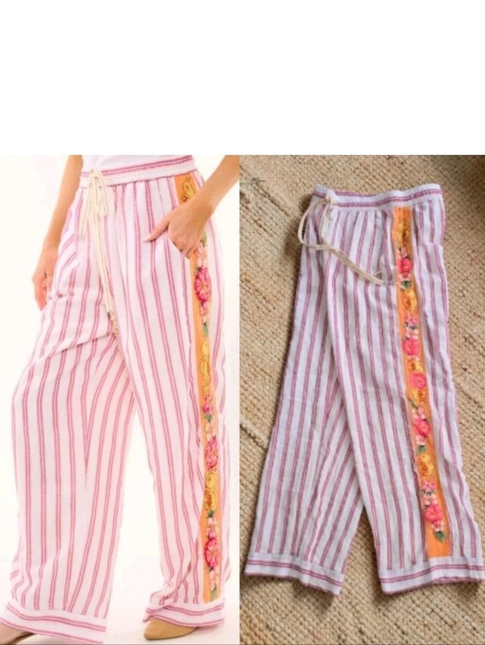 Aratta Silent Journey Birth Of Venus Striped Boho Lined Drawstring Pants! S